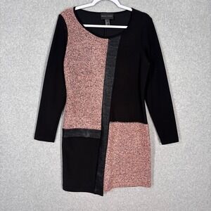 Frank Lyman Design Asymmetric Dress Size 10 Pink Mixed Media Nubby Slinky Artsy